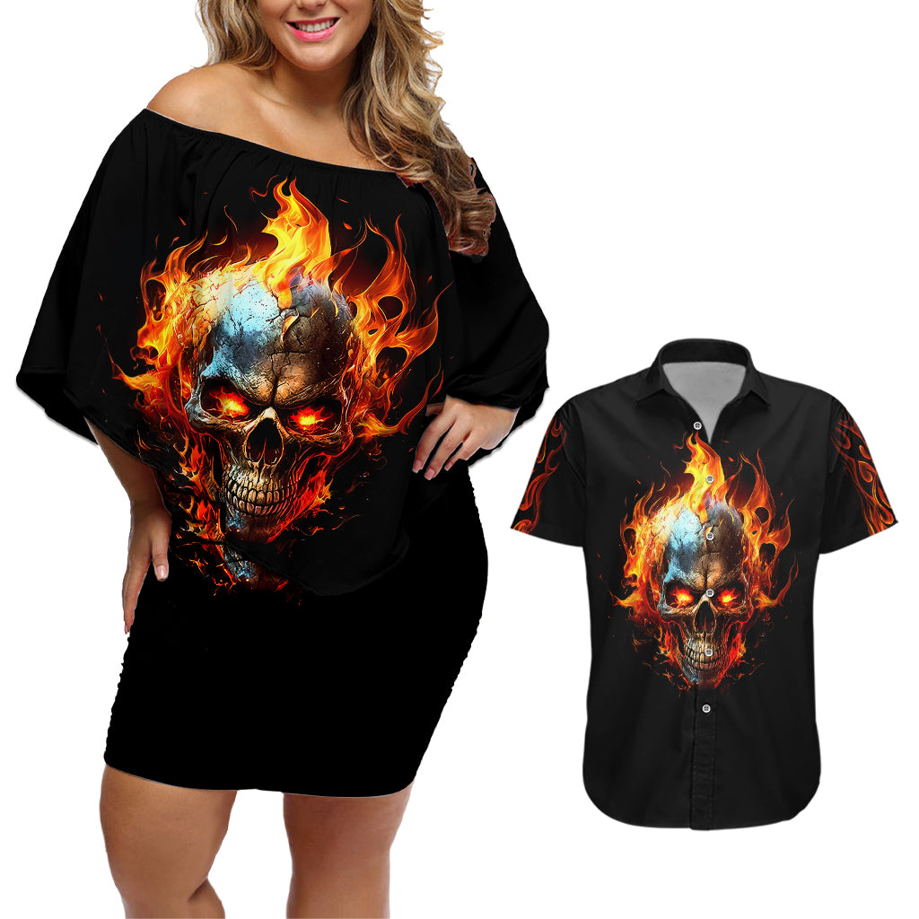 flaming-skull-couples-matching-off-shoulder-short-dress-and-hawaiian-shirt-celestial-riders-with-angel-wings