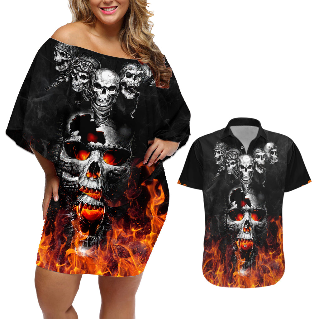 flaming-skull-hoodie-couples-matching-off-shoulder-short-dress-and-hawaiian-shirt-spectral-pyre