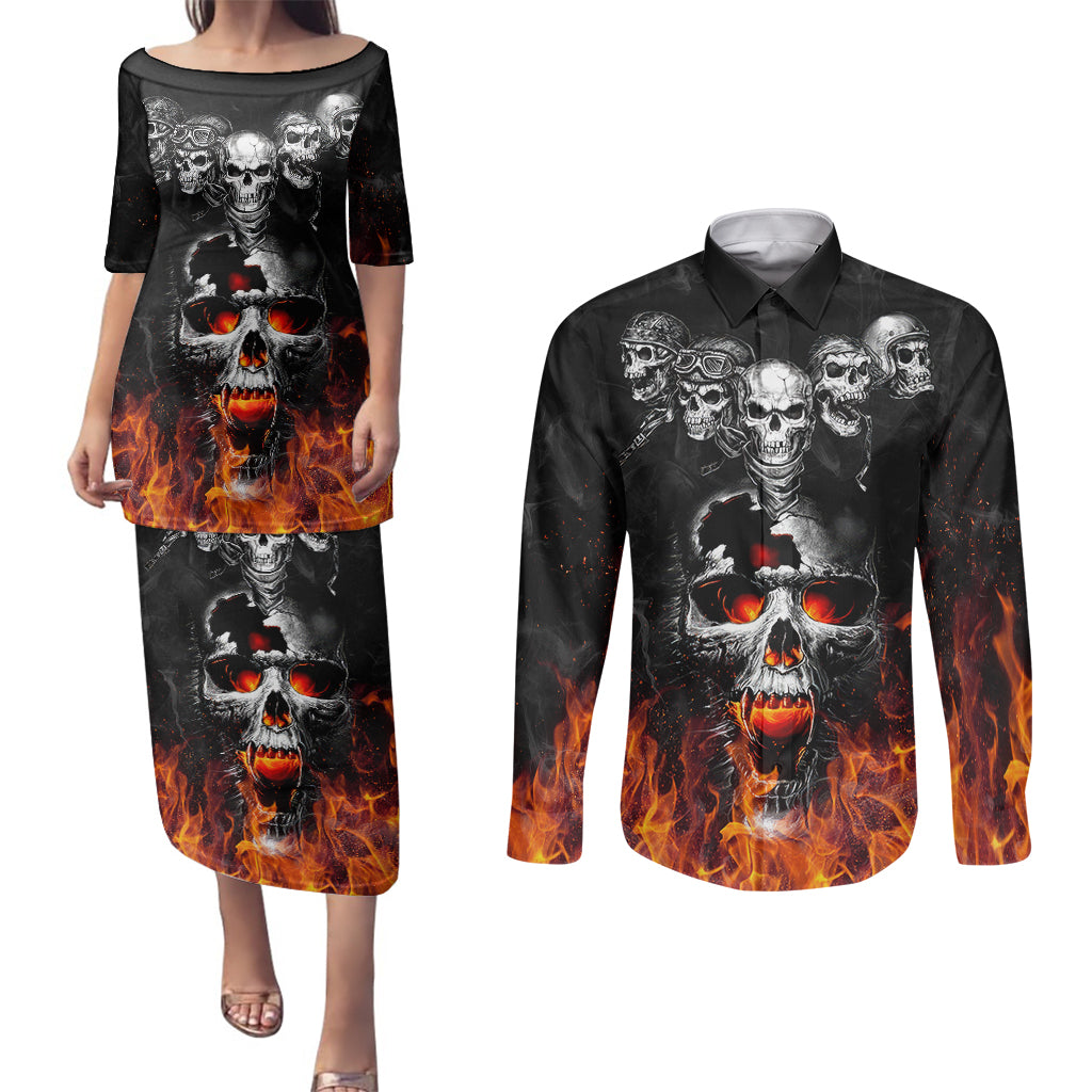 flaming-skull-hoodie-couples-matching-puletasi-dress-and-long-sleeve-button-shirts-spectral-pyre