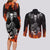 skull-couples-matching-long-sleeve-bodycon-dress-and-long-sleeve-button-shirts-five-skull-with-motocycle