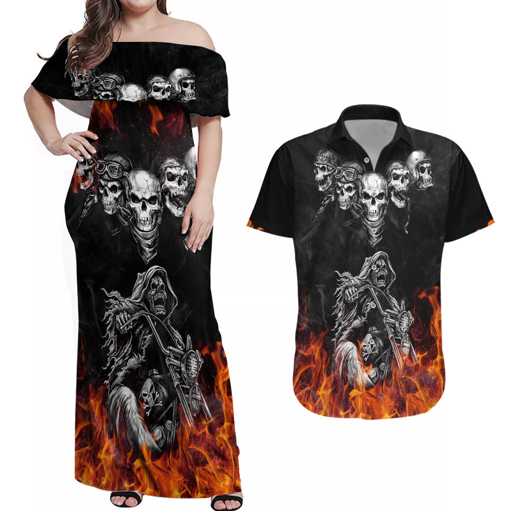 skull-couples-matching-off-shoulder-maxi-dress-and-hawaiian-shirt-five-skull-with-motocycle