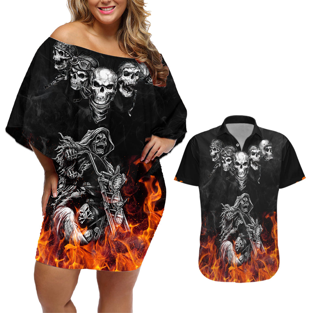 skull-couples-matching-off-shoulder-short-dress-and-hawaiian-shirt-five-skull-with-motocycle