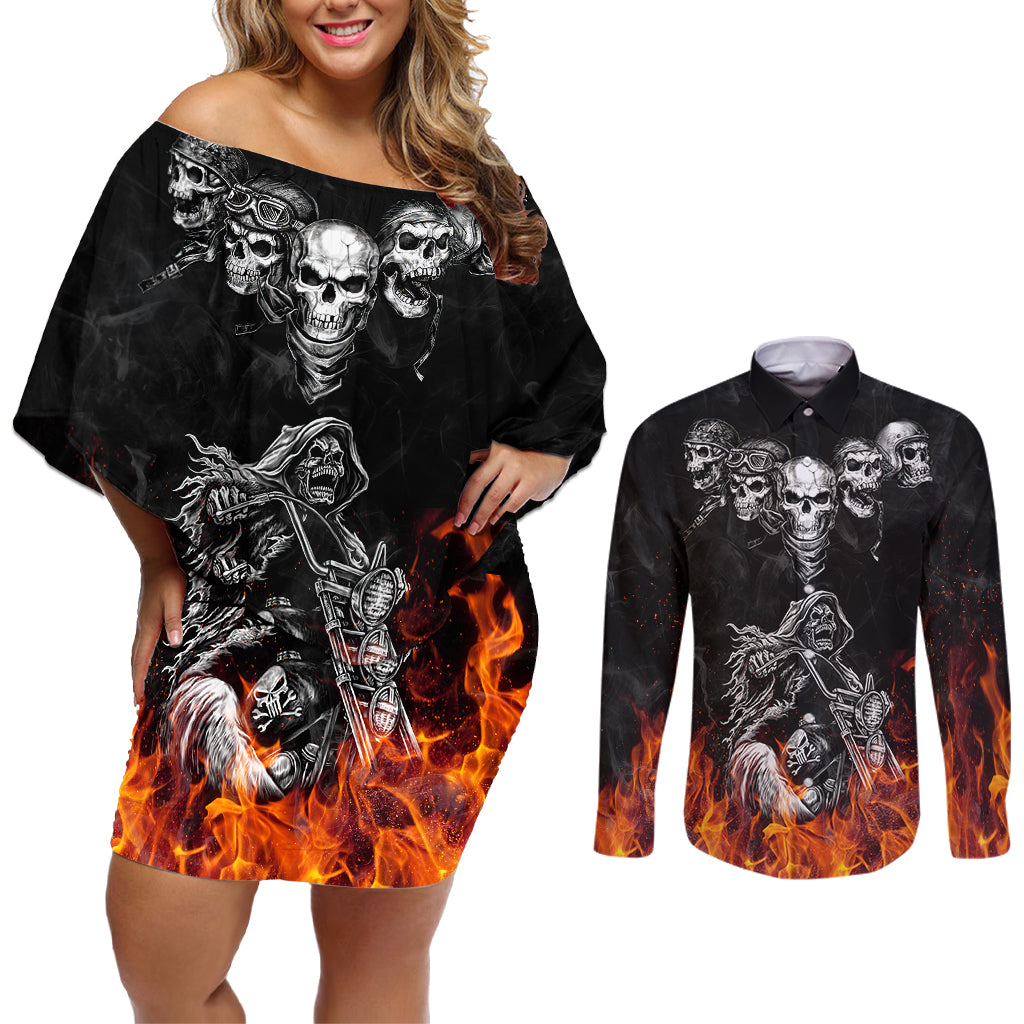 skull-couples-matching-off-shoulder-short-dress-and-long-sleeve-button-shirts-five-skull-with-motocycle