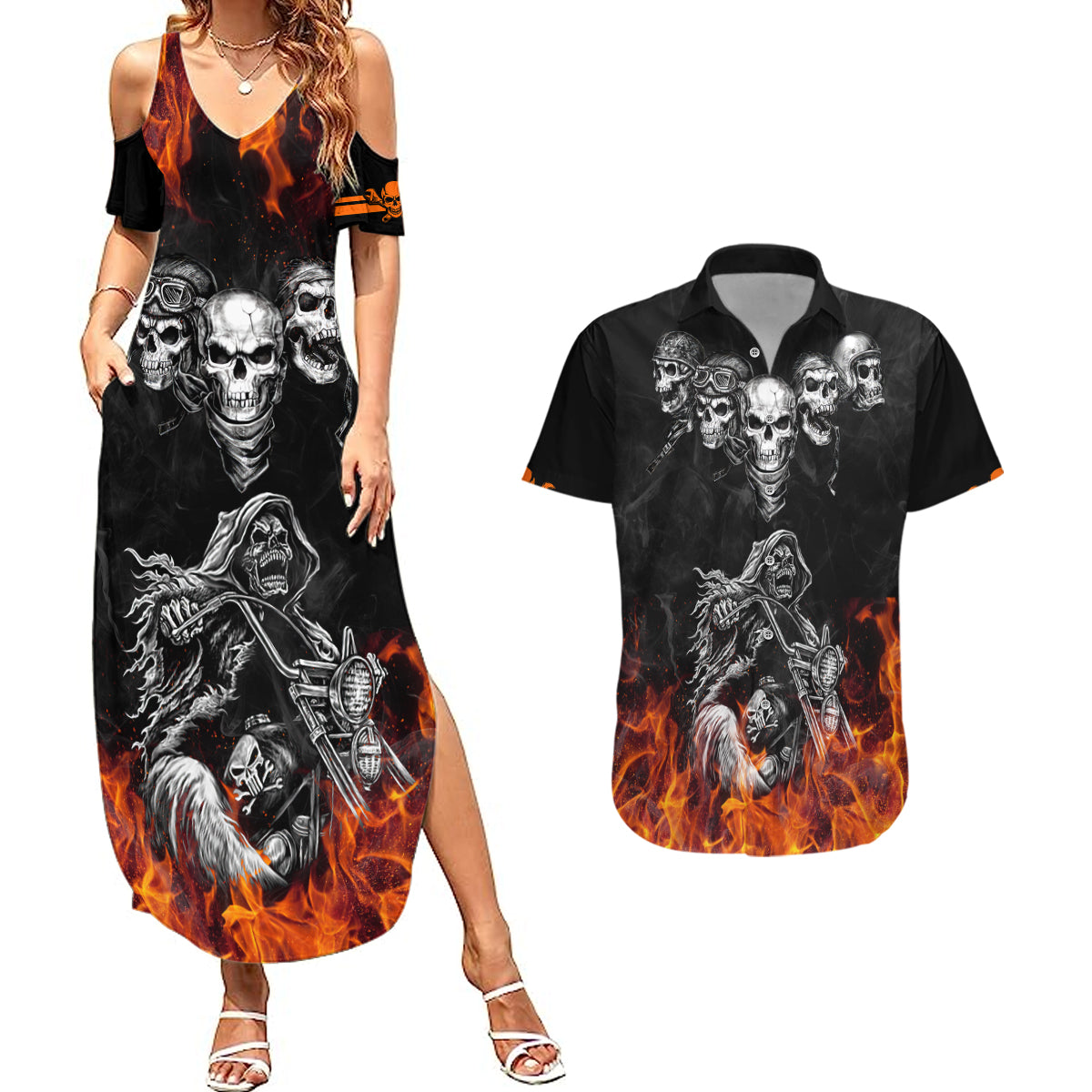 skull-couples-matching-summer-maxi-dress-and-hawaiian-shirt-five-skull-with-motocycle