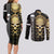 golden-gothic-skull-couples-matching-long-sleeve-bodycon-dress-and-long-sleeve-button-shirts-embracing-ancient-elegance