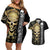 golden-gothic-skull-couples-matching-off-shoulder-short-dress-and-hawaiian-shirt-embracing-ancient-elegance