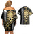 golden-gothic-skull-couples-matching-off-shoulder-short-dress-and-hawaiian-shirt-embracing-ancient-elegance