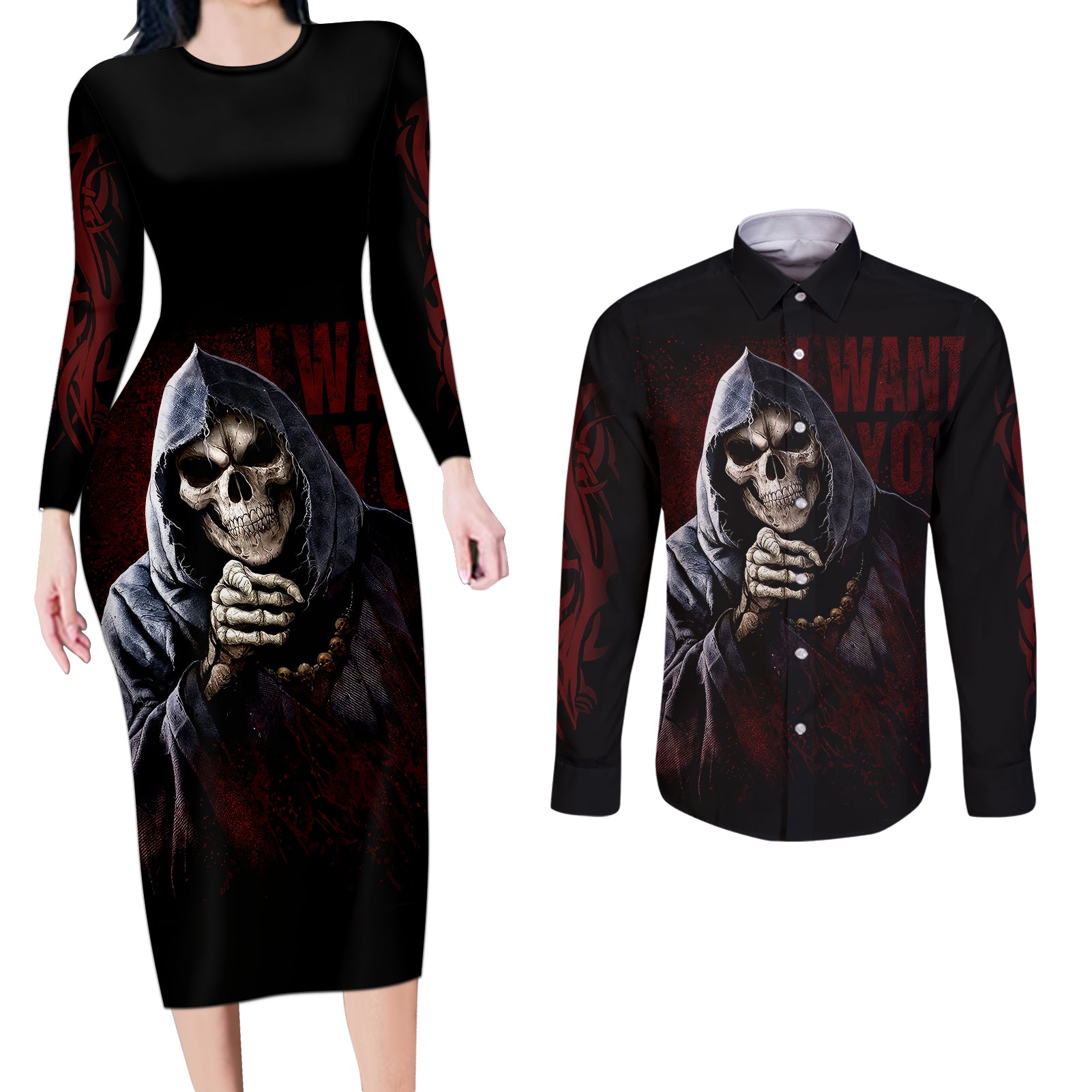 reaper-couples-matching-long-sleeve-bodycon-dress-and-long-sleeve-button-shirts-uncle-death-angel-peace-skull