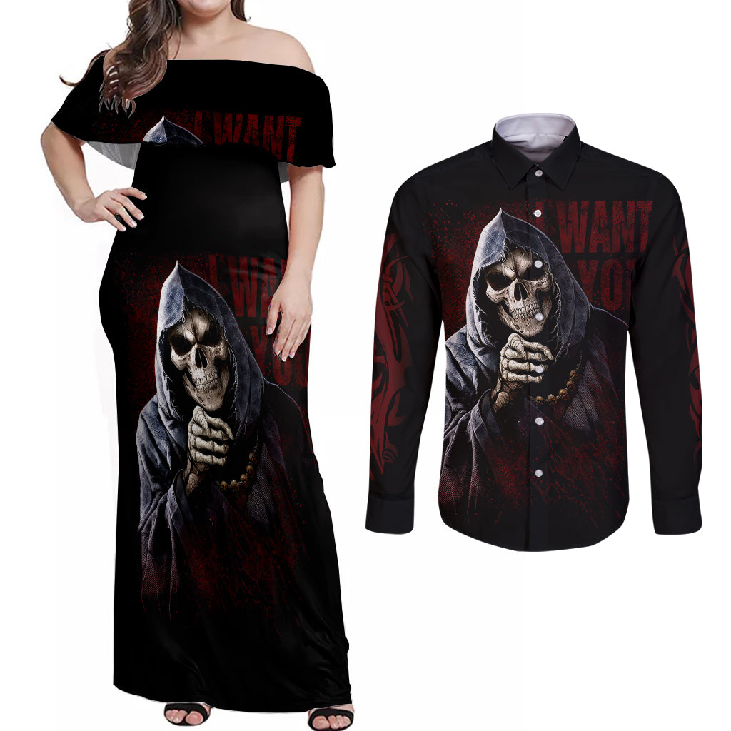 reaper-couples-matching-off-shoulder-maxi-dress-and-long-sleeve-button-shirts-uncle-death-angel-peace-skull