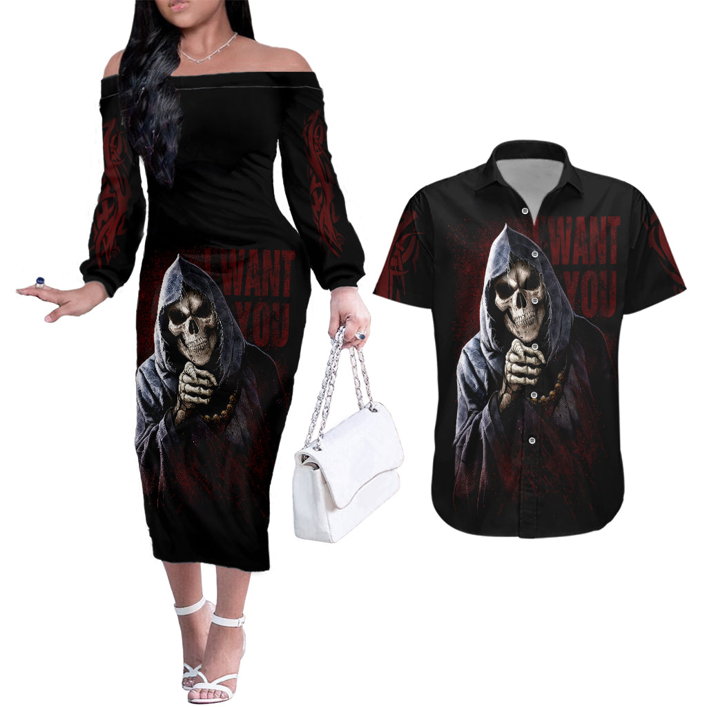 reaper-couples-matching-off-the-shoulder-long-sleeve-dress-and-hawaiian-shirt-uncle-death-angel-peace-skull