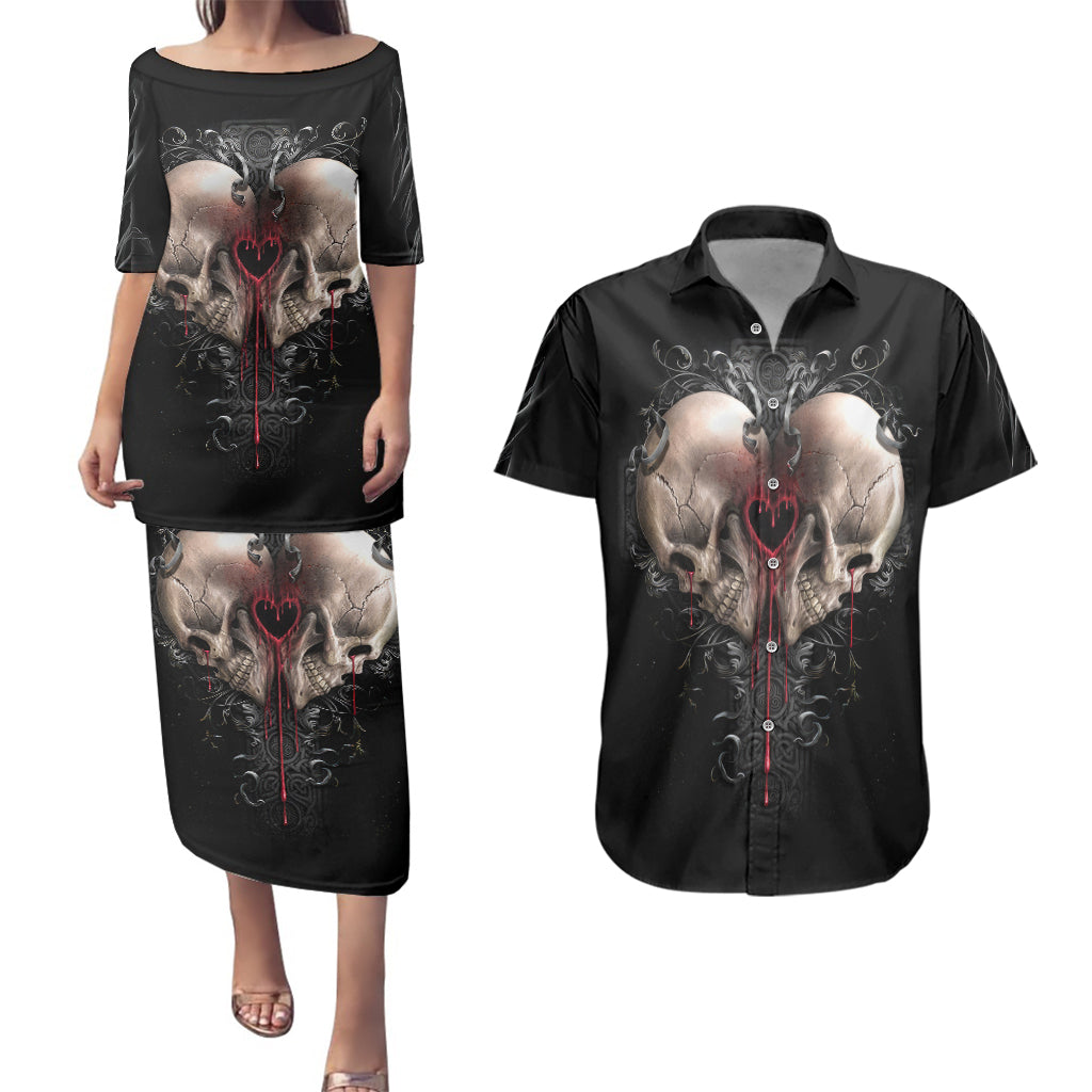 reaper-heart-couples-matching-puletasi-dress-and-hawaiian-shirt-eternal-embrace-uniting-souls-in-the-realm-of-skulls