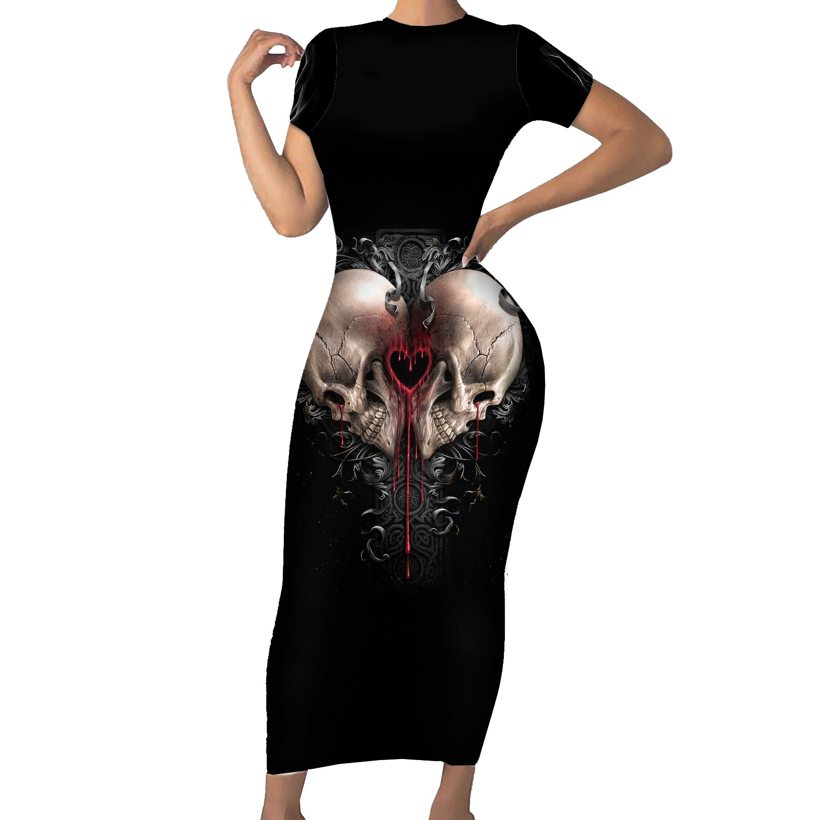 reaper-heart-short-sleeve-bodycon-dress-eternal-embrace-uniting-souls-in-the-realm-of-skulls