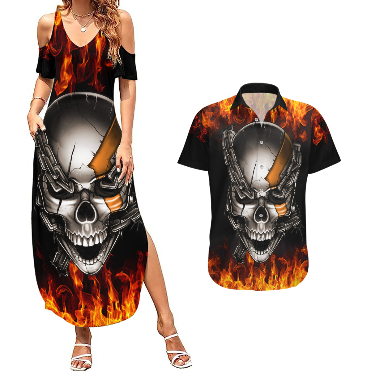 metal-skull-couples-matching-summer-maxi-dress-and-hawaiian-shirt-infernal-chains-in-fiery-abyss