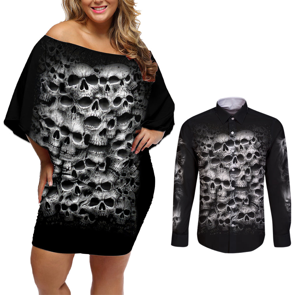 skull-couples-matching-off-shoulder-short-dress-and-long-sleeve-button-shirts-twisted-head-skull