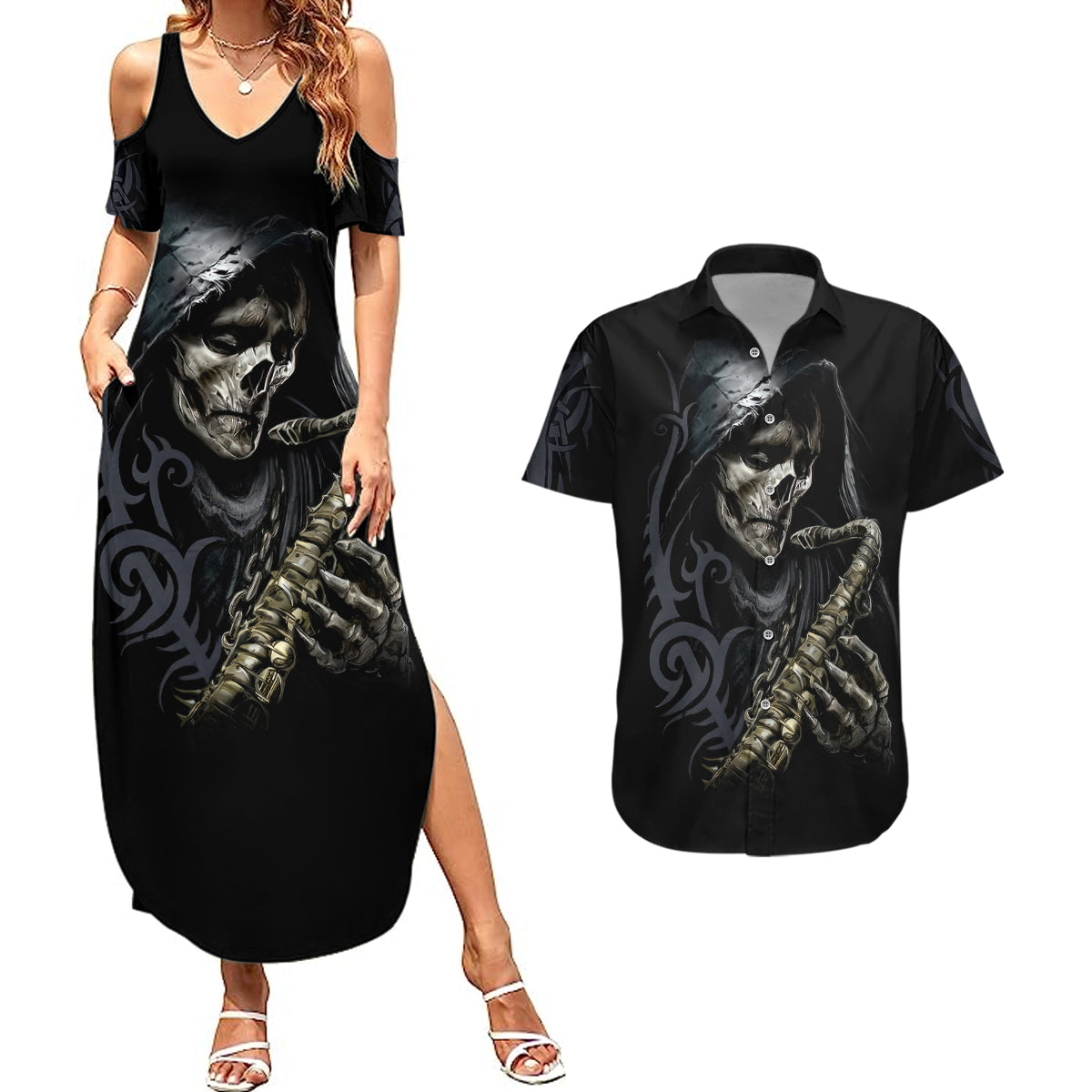 skull-couples-matching-summer-maxi-dress-and-hawaiian-shirt-musician-of-death