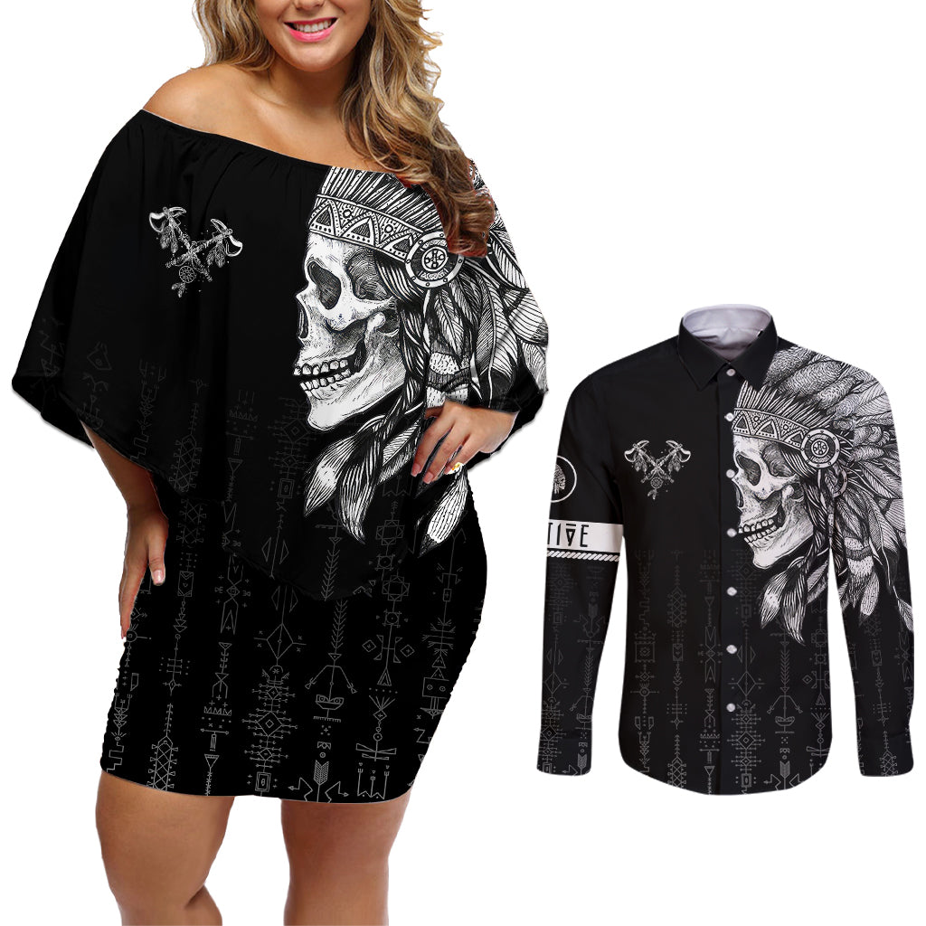 skull-couples-matching-off-shoulder-short-dress-and-long-sleeve-button-shirts-chief-skeleton