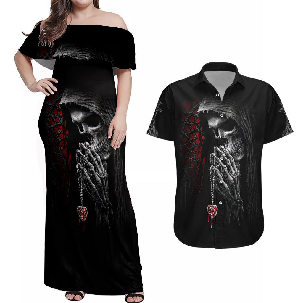 skull-couples-matching-off-shoulder-maxi-dress-and-hawaiian-shirt-death-angel-in-love