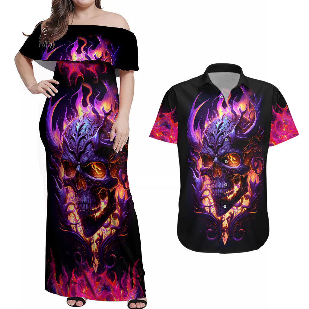 skull-couples-matching-off-shoulder-maxi-dress-and-hawaiian-shirt-purple-skull-fire