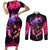 skull-couples-matching-short-sleeve-bodycon-dress-and-long-sleeve-button-shirts-purple-skull-fire