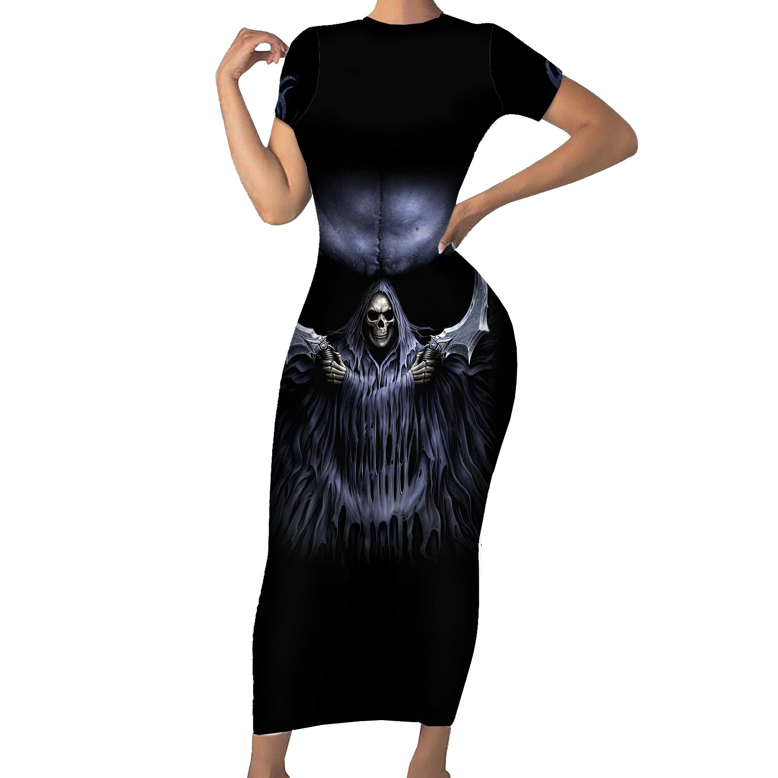 skull-short-sleeve-bodycon-dress-purple-death-reaper