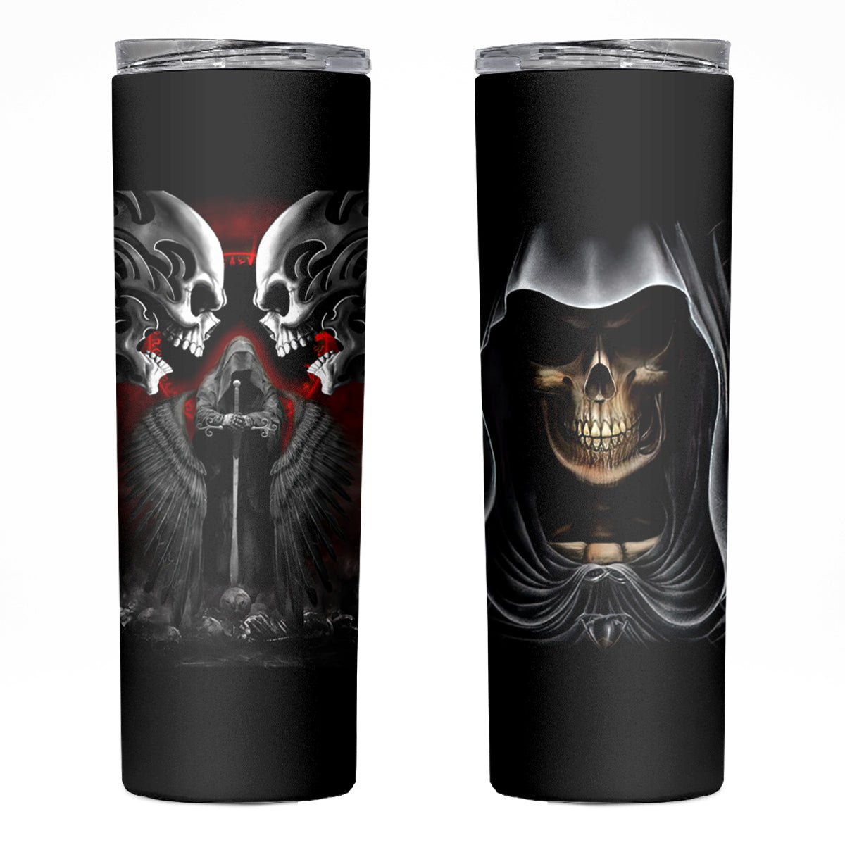 Skull Skinny Tumbler Double Skull And Death Angel