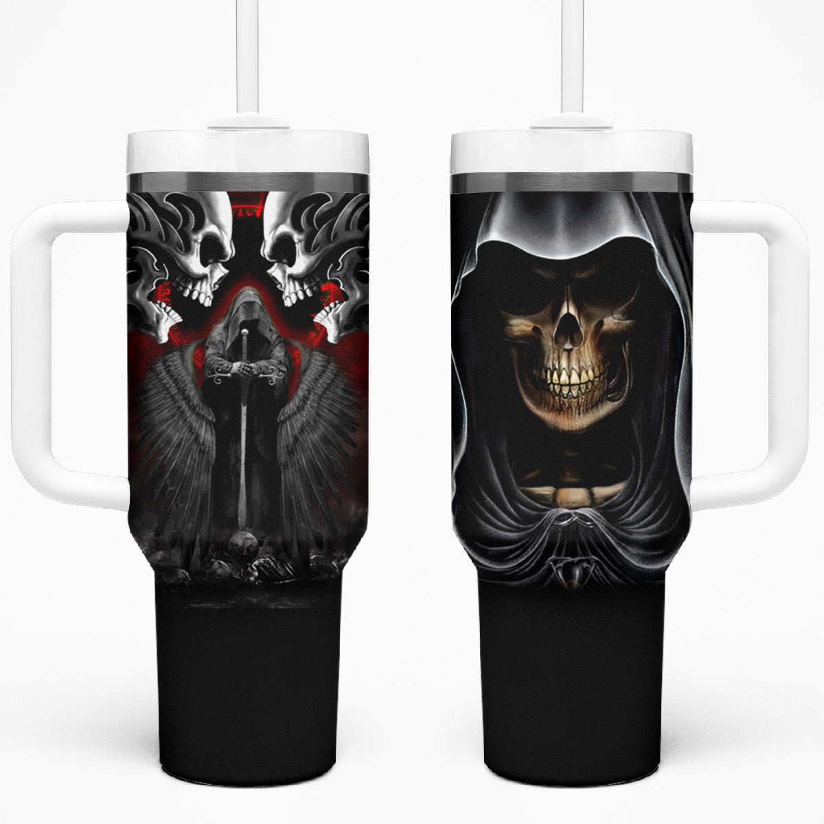 Skull Tumbler With Handle Double Skull And Death Angel