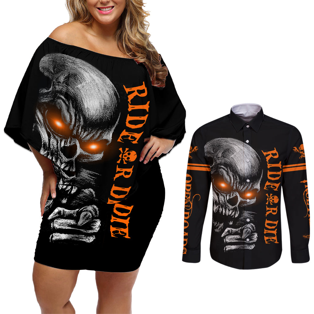 skull-couples-matching-off-shoulder-short-dress-and-long-sleeve-button-shirts-ride-or-die