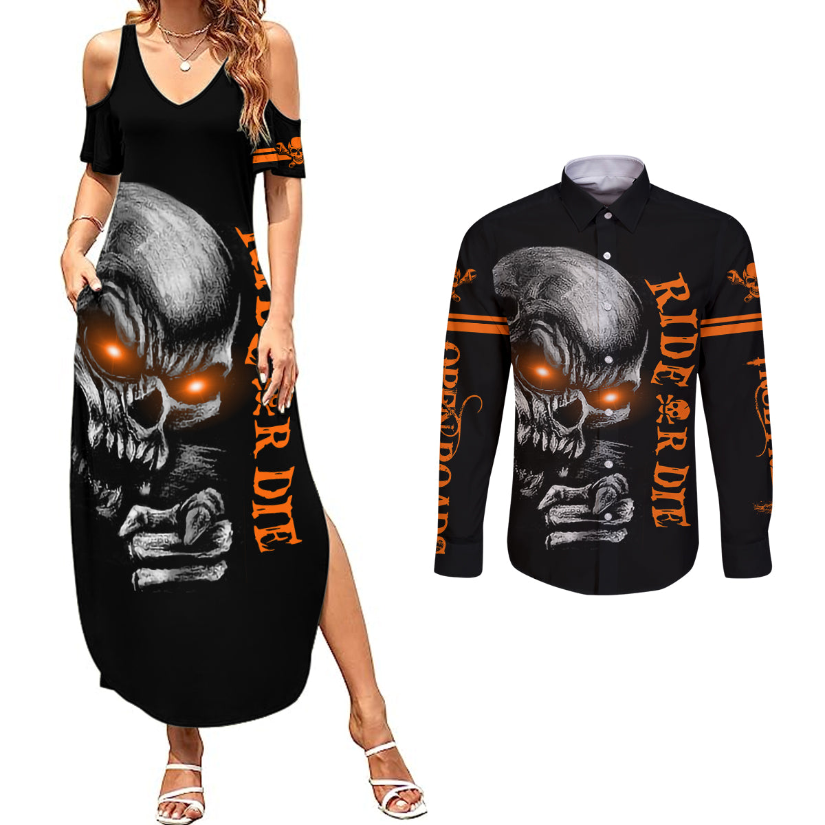 skull-couples-matching-summer-maxi-dress-and-long-sleeve-button-shirts-ride-or-die