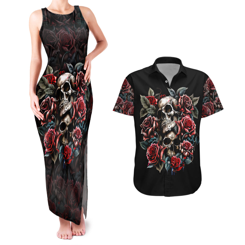 skull-couples-matching-tank-maxi-dress-and-hawaiian-shirt-red-rose