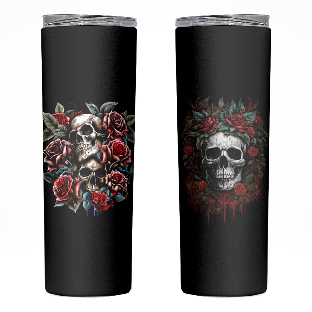 Skull Skinny Tumbler Red Rose