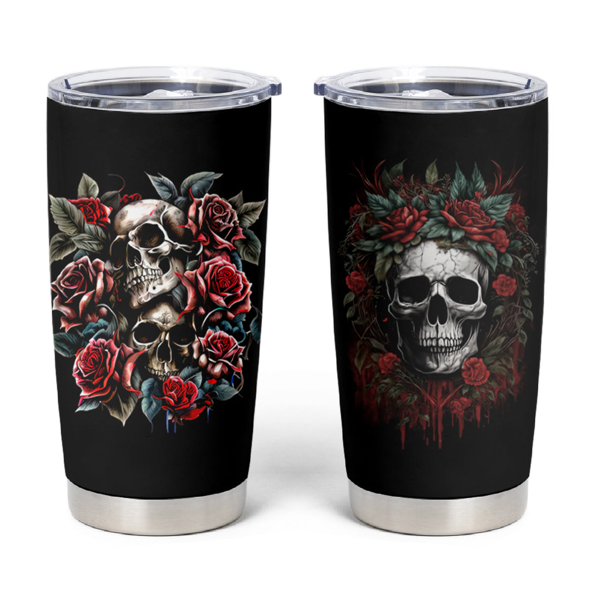 Skull Tumbler Cup Red Rose