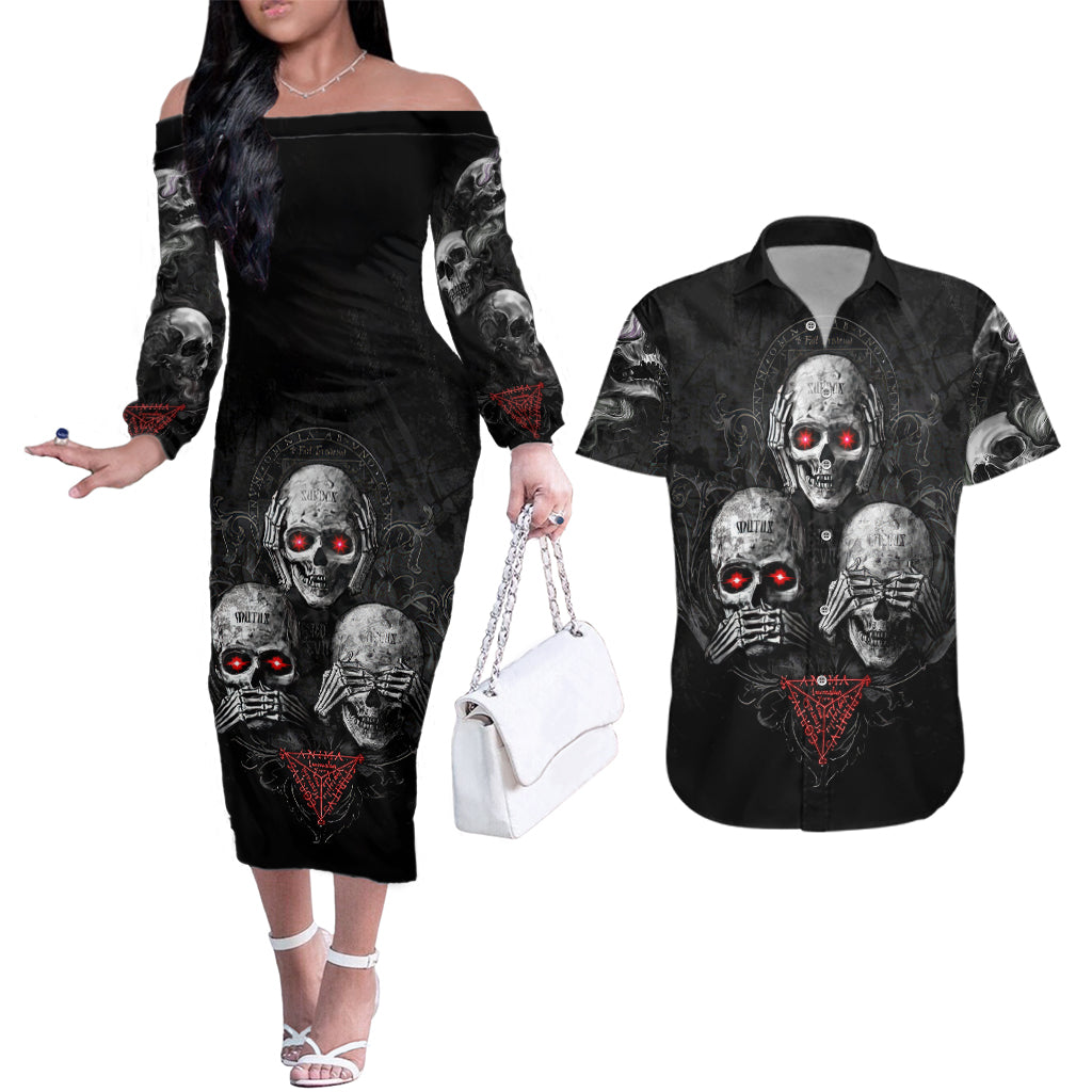 skull-couples-matching-off-the-shoulder-long-sleeve-dress-and-hawaiian-shirt-no-see-no-hear-no-speak-evil