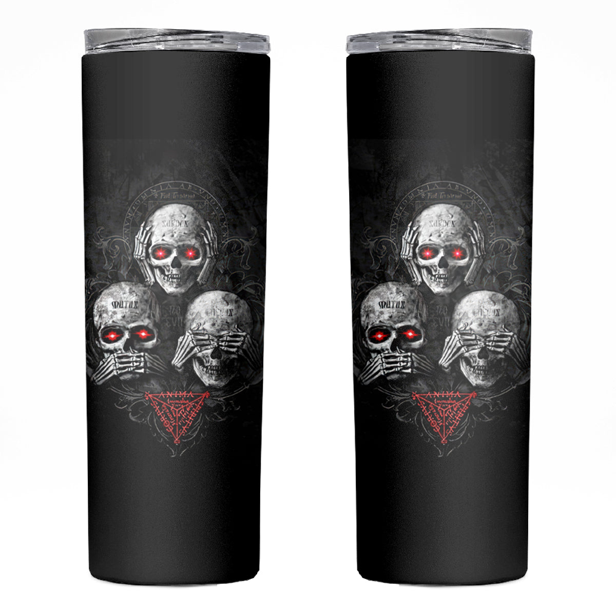 Skull Skinny Tumbler No See No Hear No Speak Evil