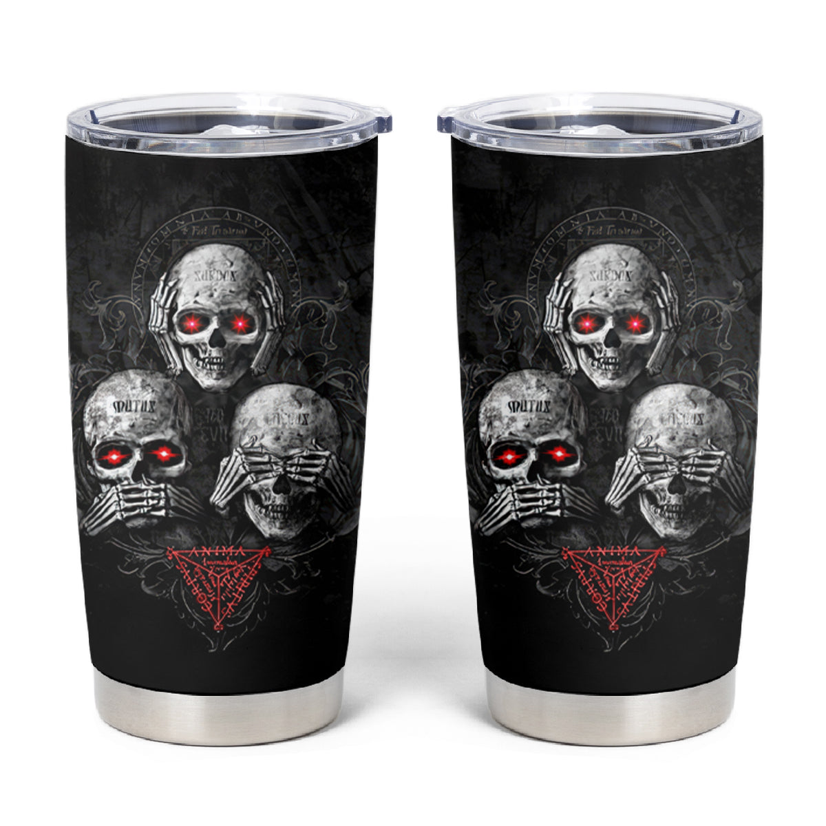 Skull Tumbler Cup No See No Hear No Speak Evil