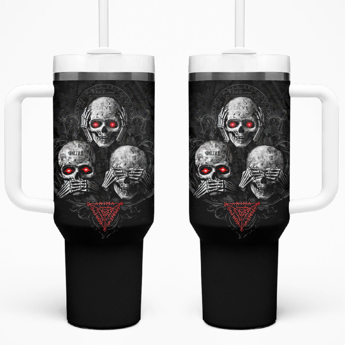 Skull Tumbler With Handle No See No Hear No Speak Evil