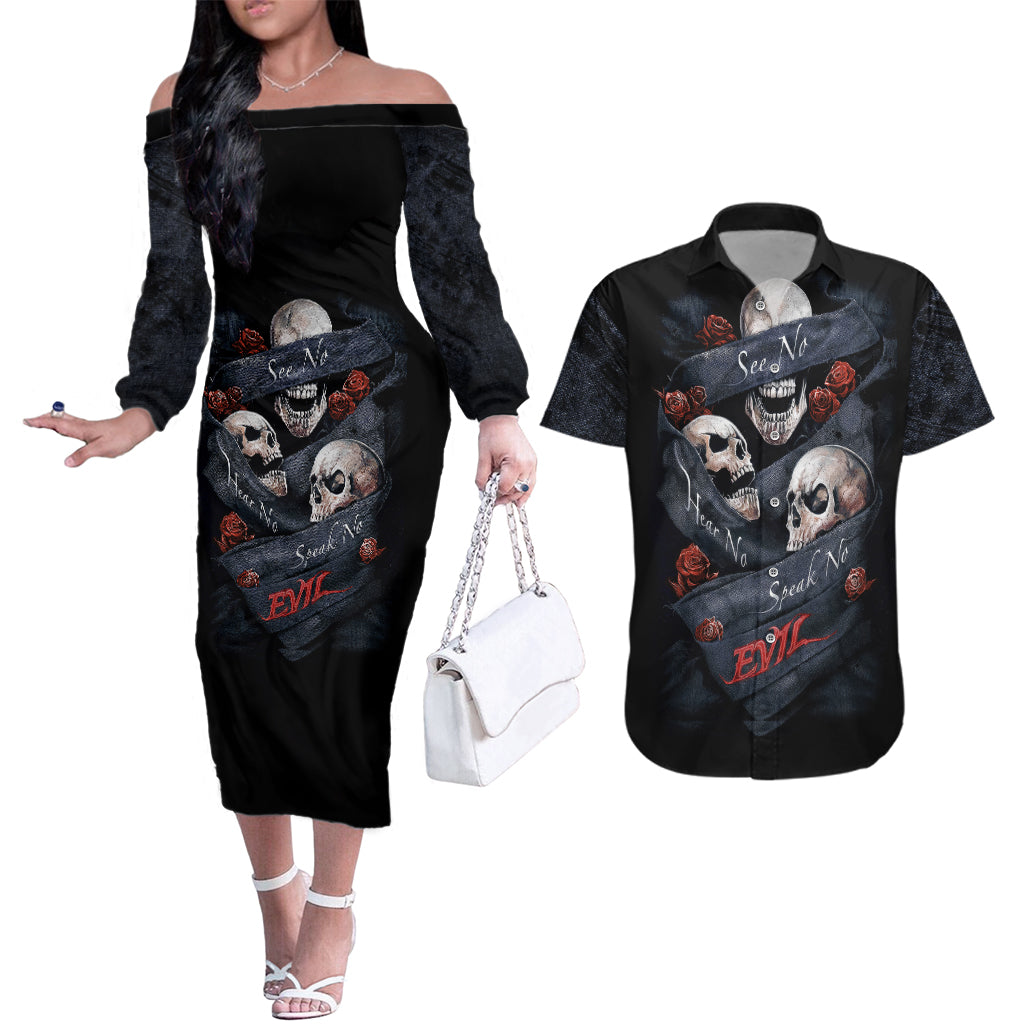 skull-couples-matching-off-the-shoulder-long-sleeve-dress-and-hawaiian-shirt-no-see-evil-red-rose-jean