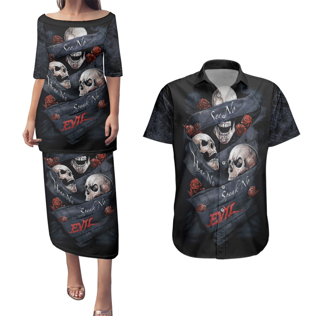 skull-couples-matching-puletasi-dress-and-hawaiian-shirt-no-see-evil-red-rose-jean