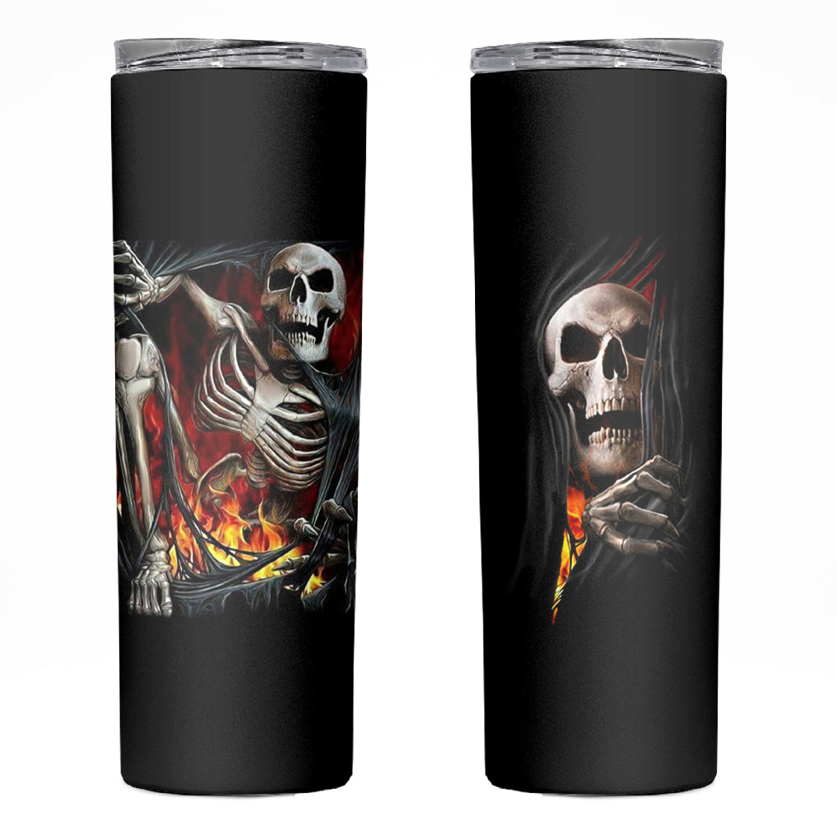 Skull Skinny Tumbler Skeleton Ripped Inside Flame