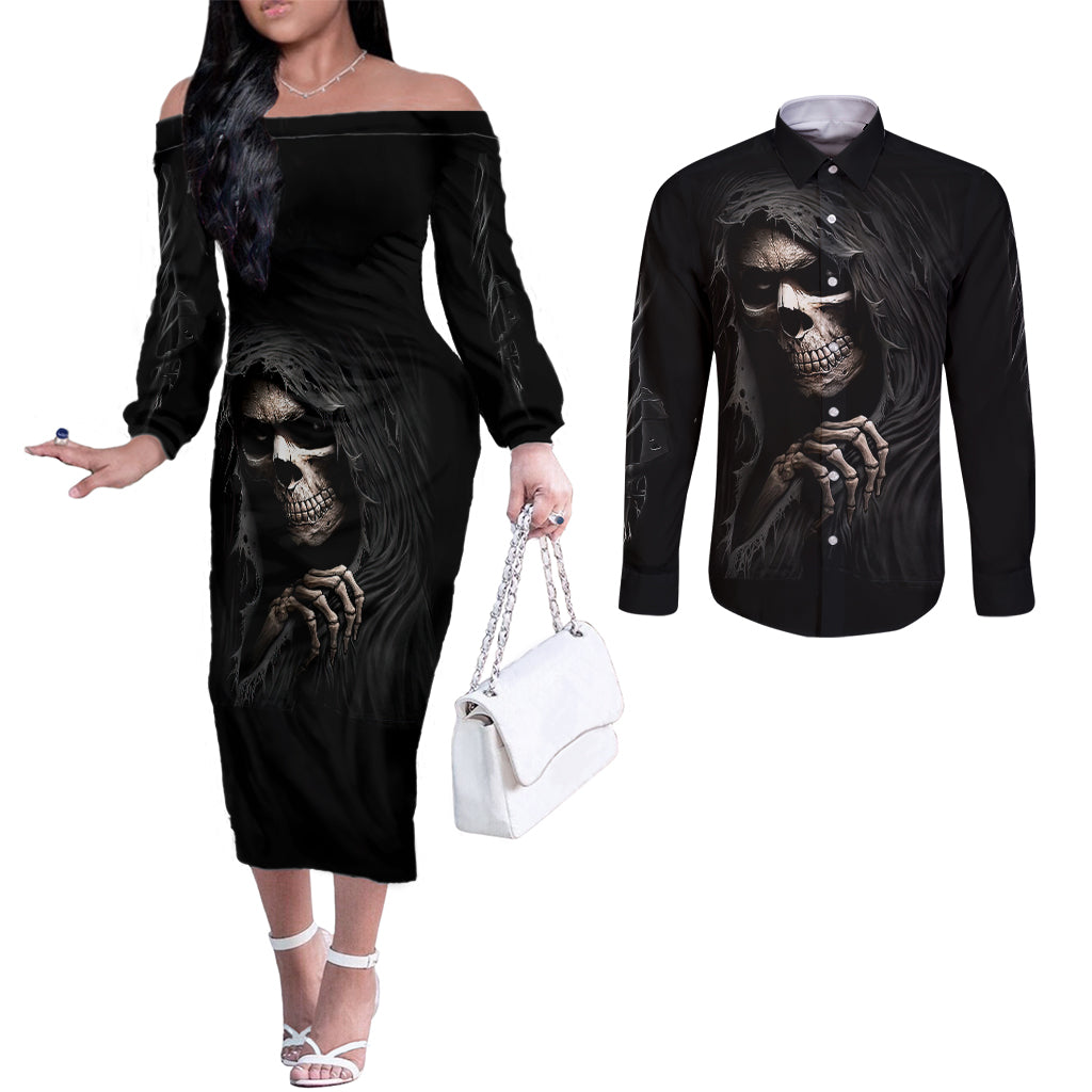 skull-couples-matching-off-the-shoulder-long-sleeve-dress-and-long-sleeve-button-shirts-evil-skeleton-look-inside