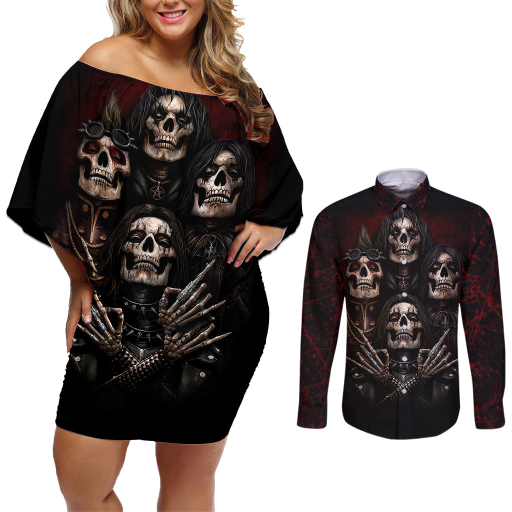 skull-couples-matching-off-shoulder-short-dress-and-long-sleeve-button-shirts-boy-band-queen