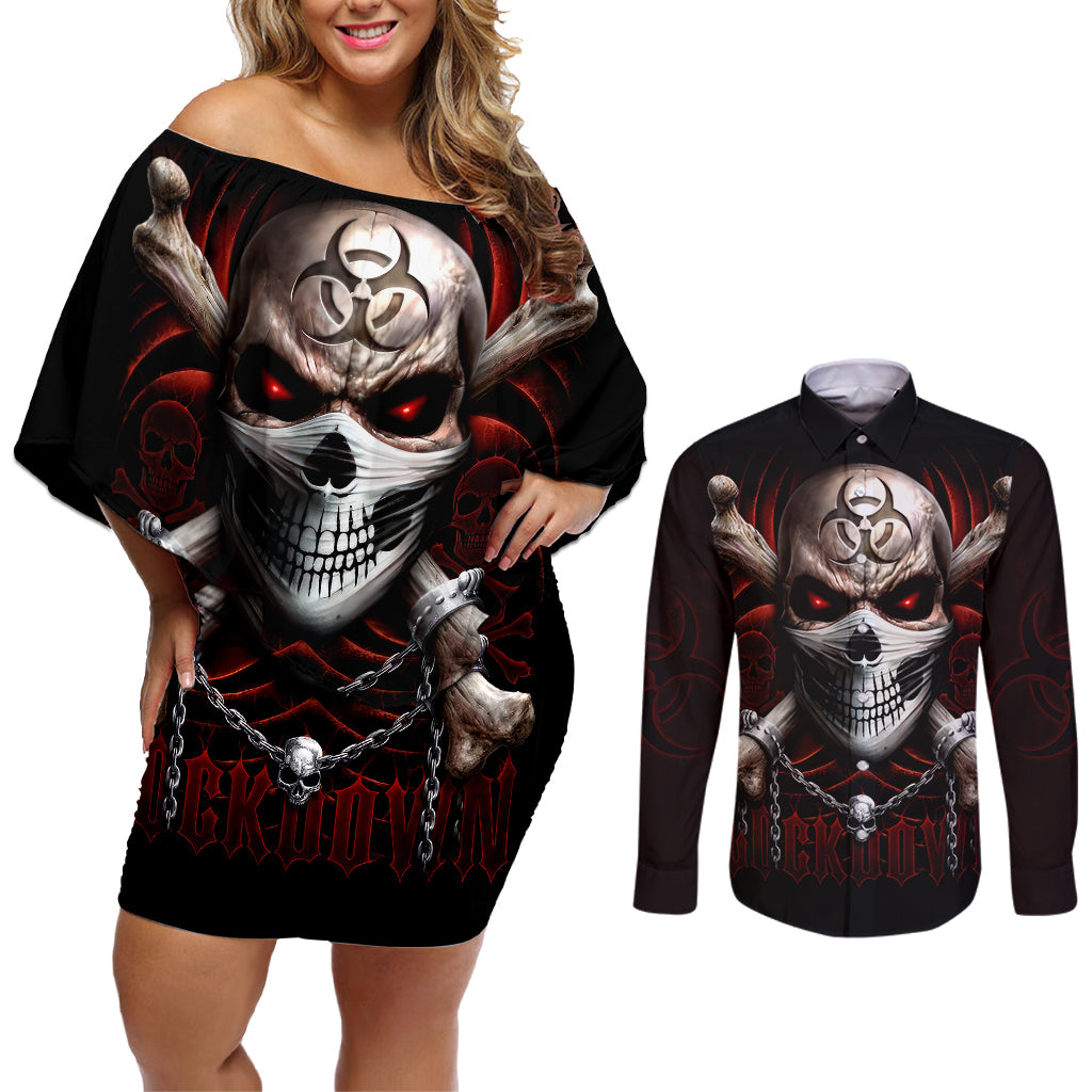 skull-couples-matching-off-shoulder-short-dress-and-long-sleeve-button-shirts-blood-skull-survivor