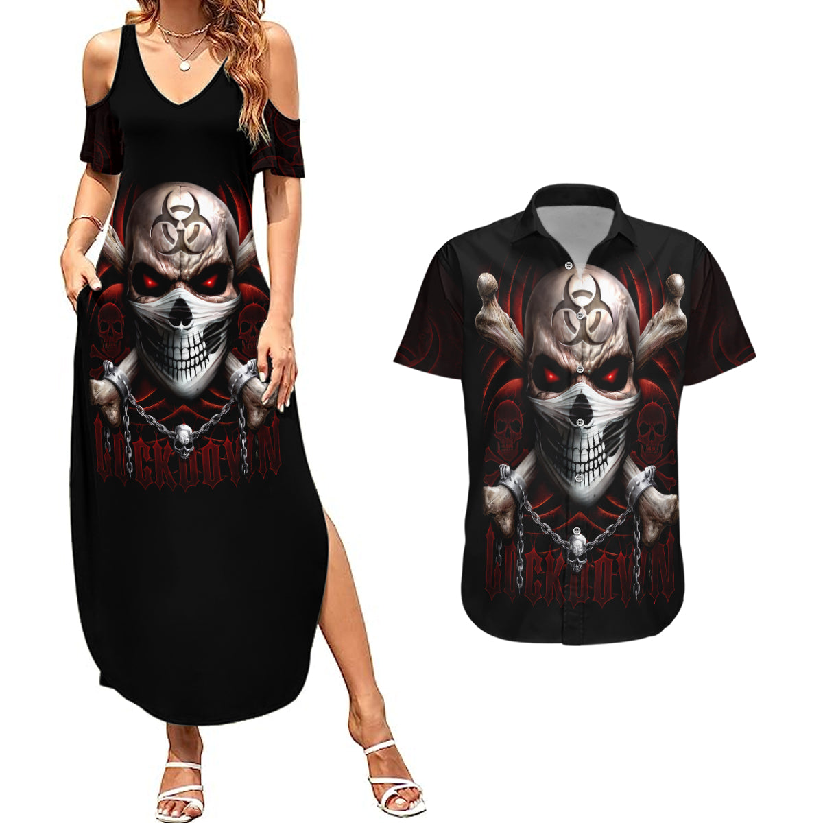 skull-couples-matching-summer-maxi-dress-and-hawaiian-shirt-blood-skull-survivor