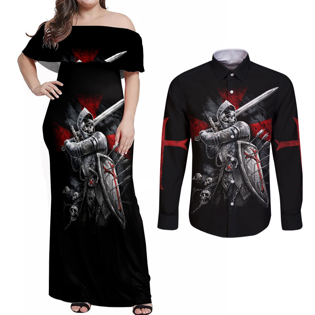 skull-couples-matching-off-shoulder-maxi-dress-and-long-sleeve-button-shirts-death-skull-crusader