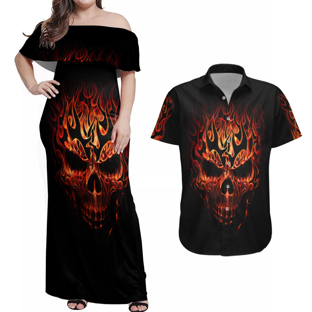 skull-couples-matching-off-shoulder-maxi-dress-and-hawaiian-shirt-fire-skull-tattoo-scream