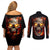 skull-couples-matching-off-shoulder-short-dress-and-long-sleeve-button-shirts-fire-skull-tattoo-scream