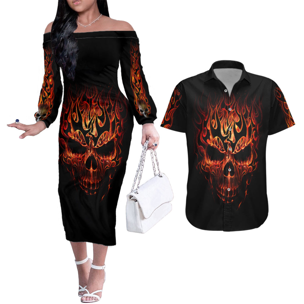 skull-couples-matching-off-the-shoulder-long-sleeve-dress-and-hawaiian-shirt-fire-skull-tattoo-scream