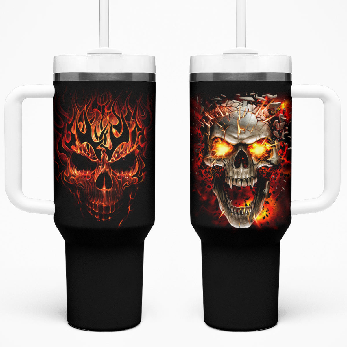 Skull Tumbler With Handle Fire Skull Tattoo Scream