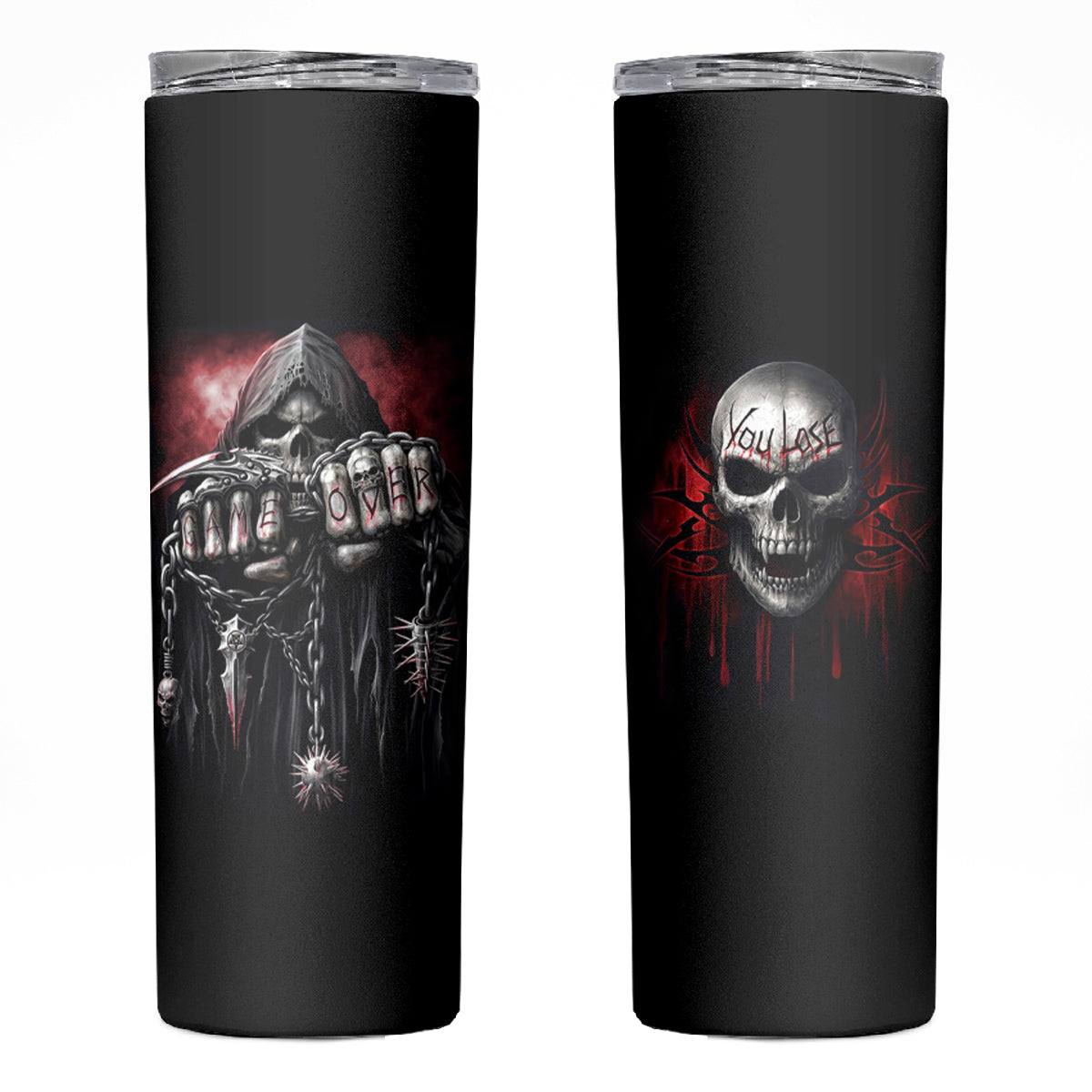 Skull Skinny Tumbler Death Skull Game Over