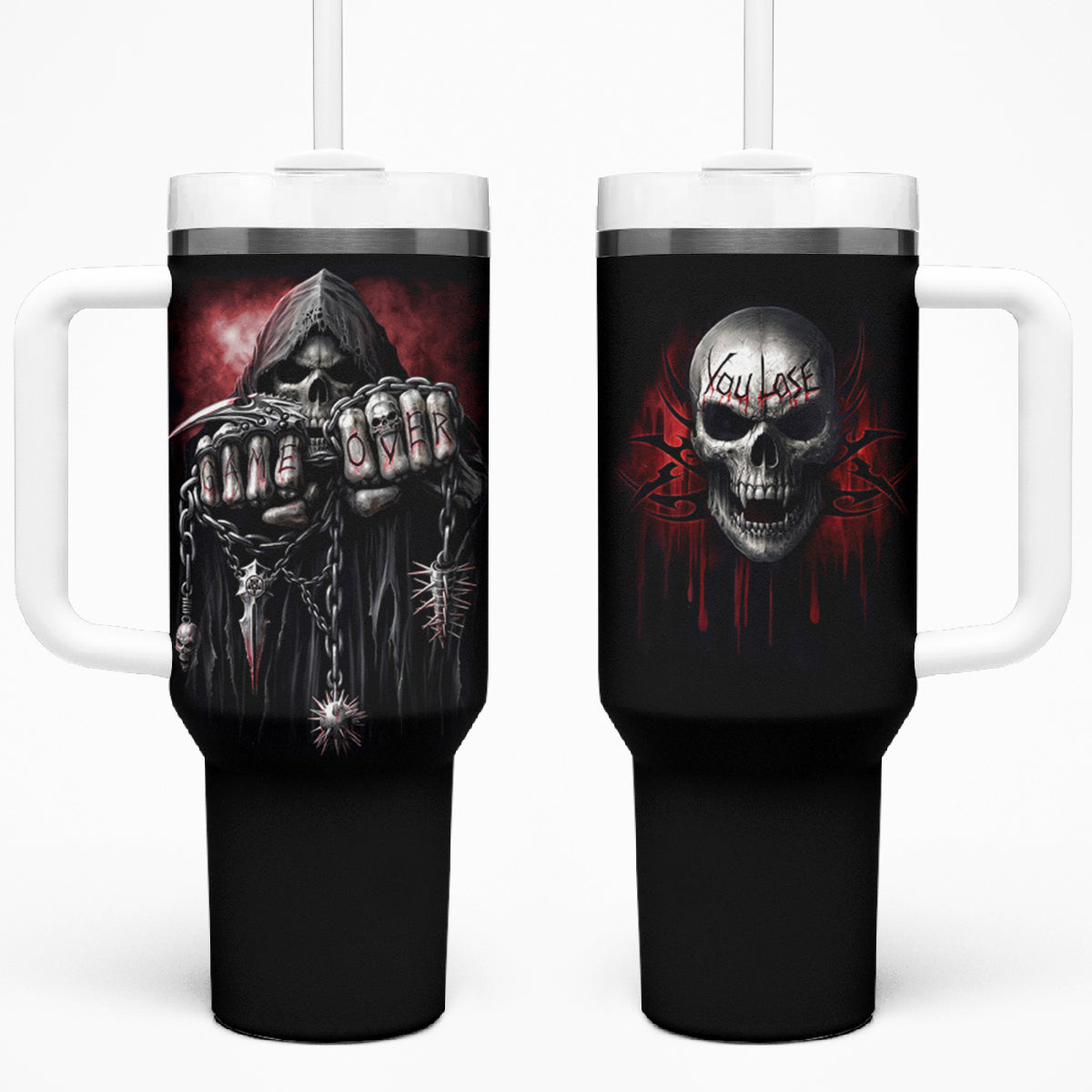 Skull Tumbler With Handle Death Skull Game Over