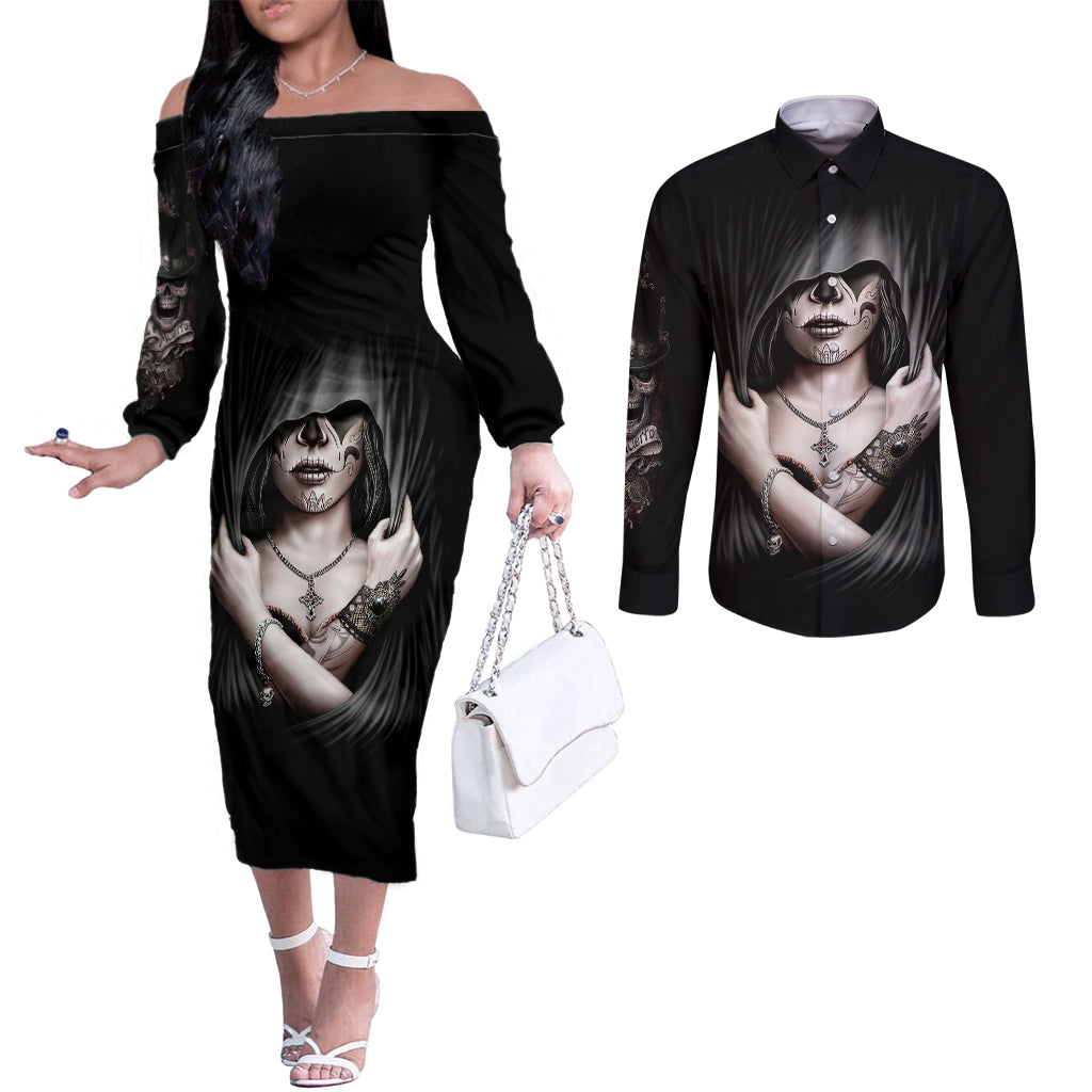 skull-couples-matching-off-the-shoulder-long-sleeve-dress-and-long-sleeve-button-shirts-girl-day-of-the-dead